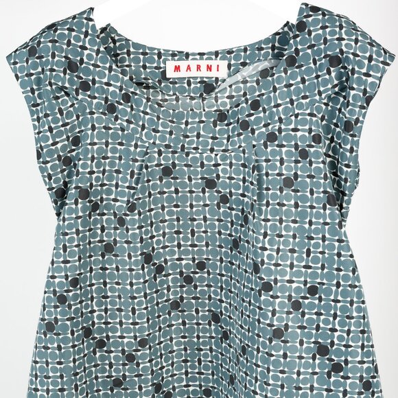 Marni Teal Geometric-Printed Cap-Sleeve Blouse - Picture 3 of 10